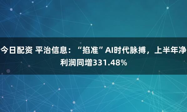 今日配资 平治信息：“掐准”AI时代脉搏，上半年净利润同增331.48%